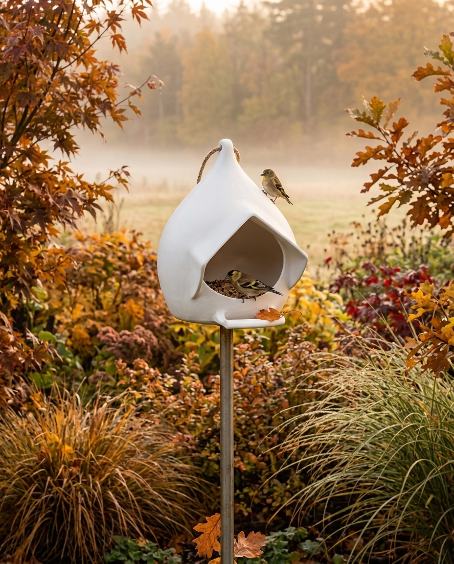 Alto bird feeder in an autumn garden