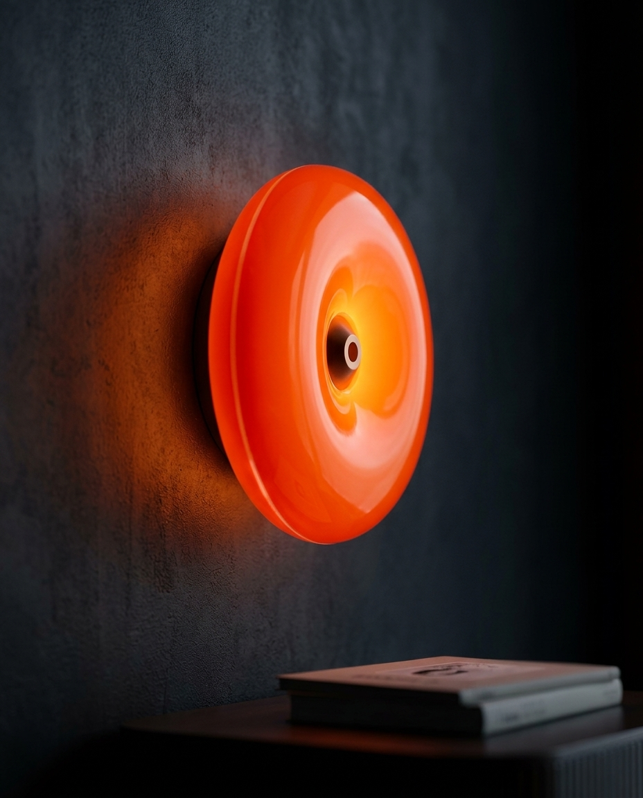 Anello ring lamp close-up against dark wall
