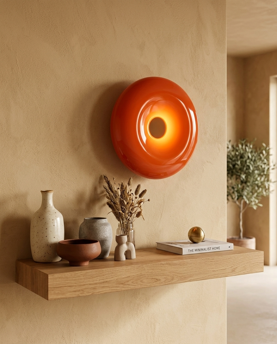 Anello ring lamp styled on a floating shelf