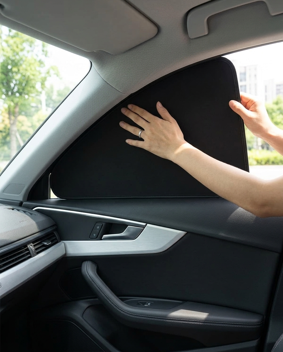 Ombra fitted edge to edge on a car side window