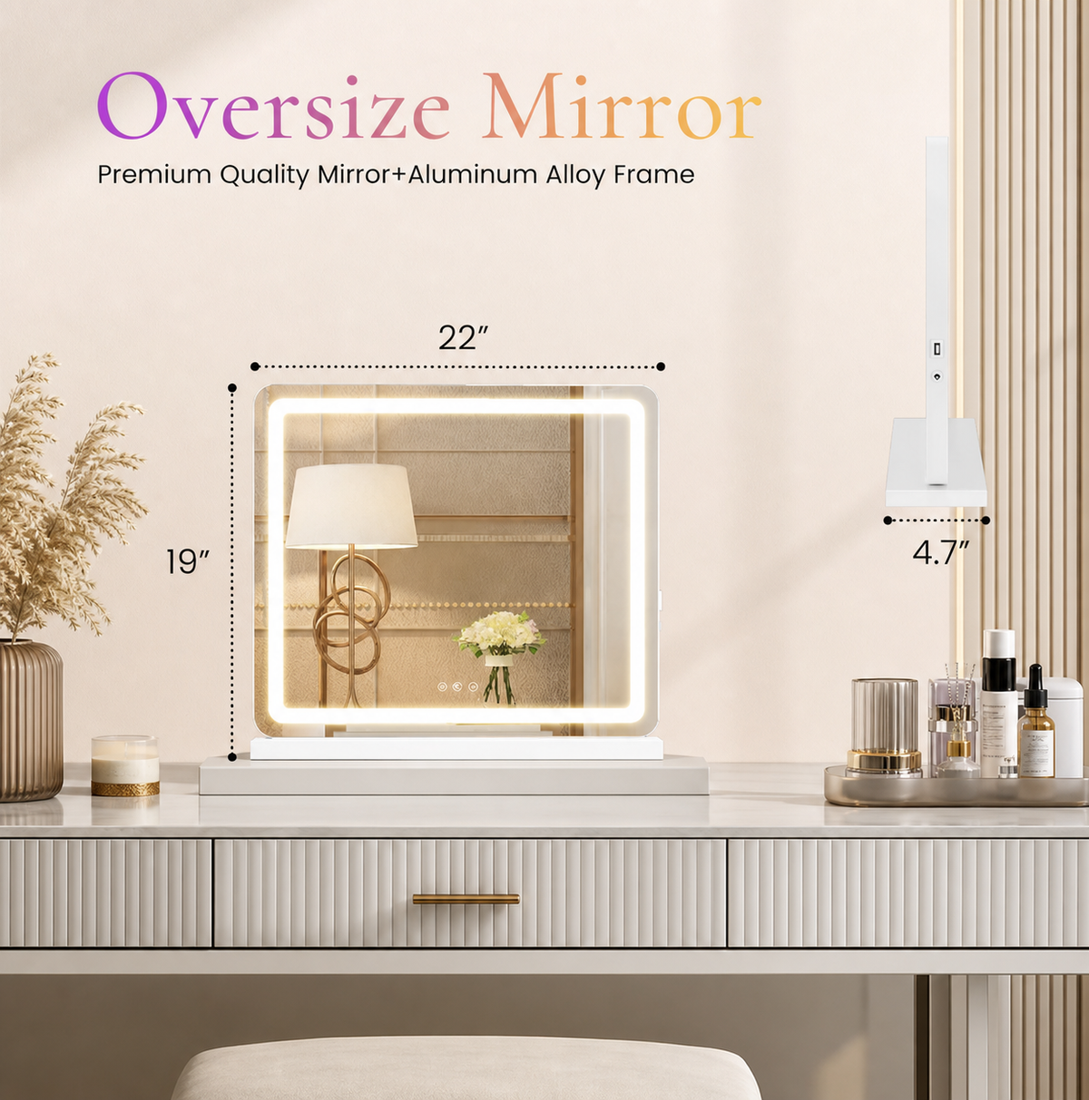 LED Vanity Mirror — Dimmable, 3 Light Modes