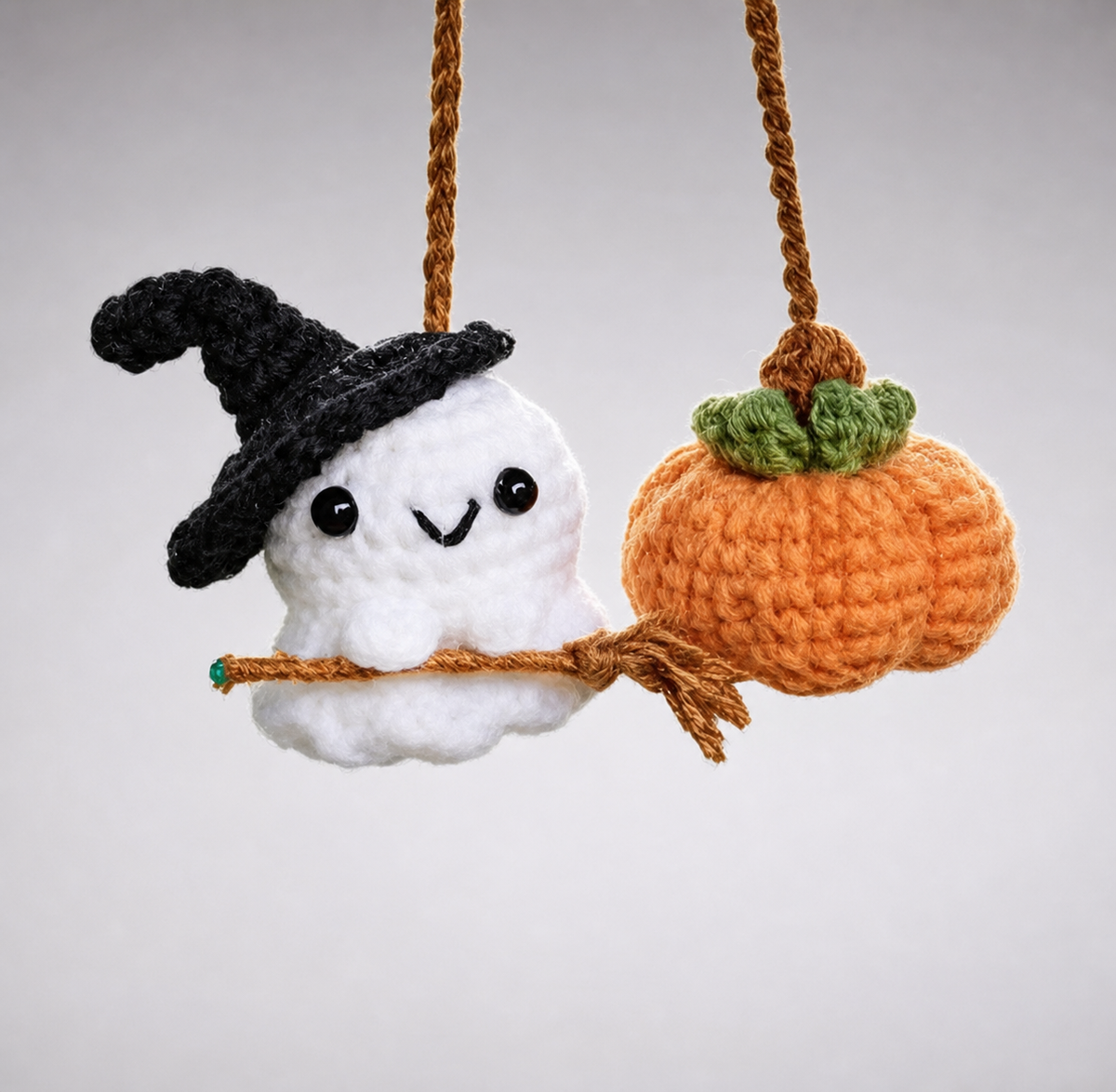 Halloween Car Charm — Crochet Ghost Rearview Pendant
