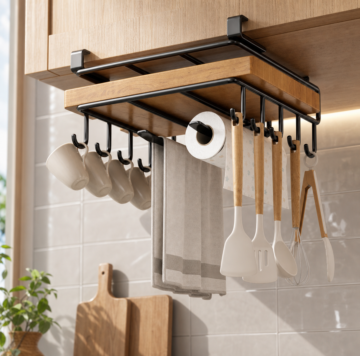 Under-Cabinet Kitchen Rack — No-Drill Hanging Storage