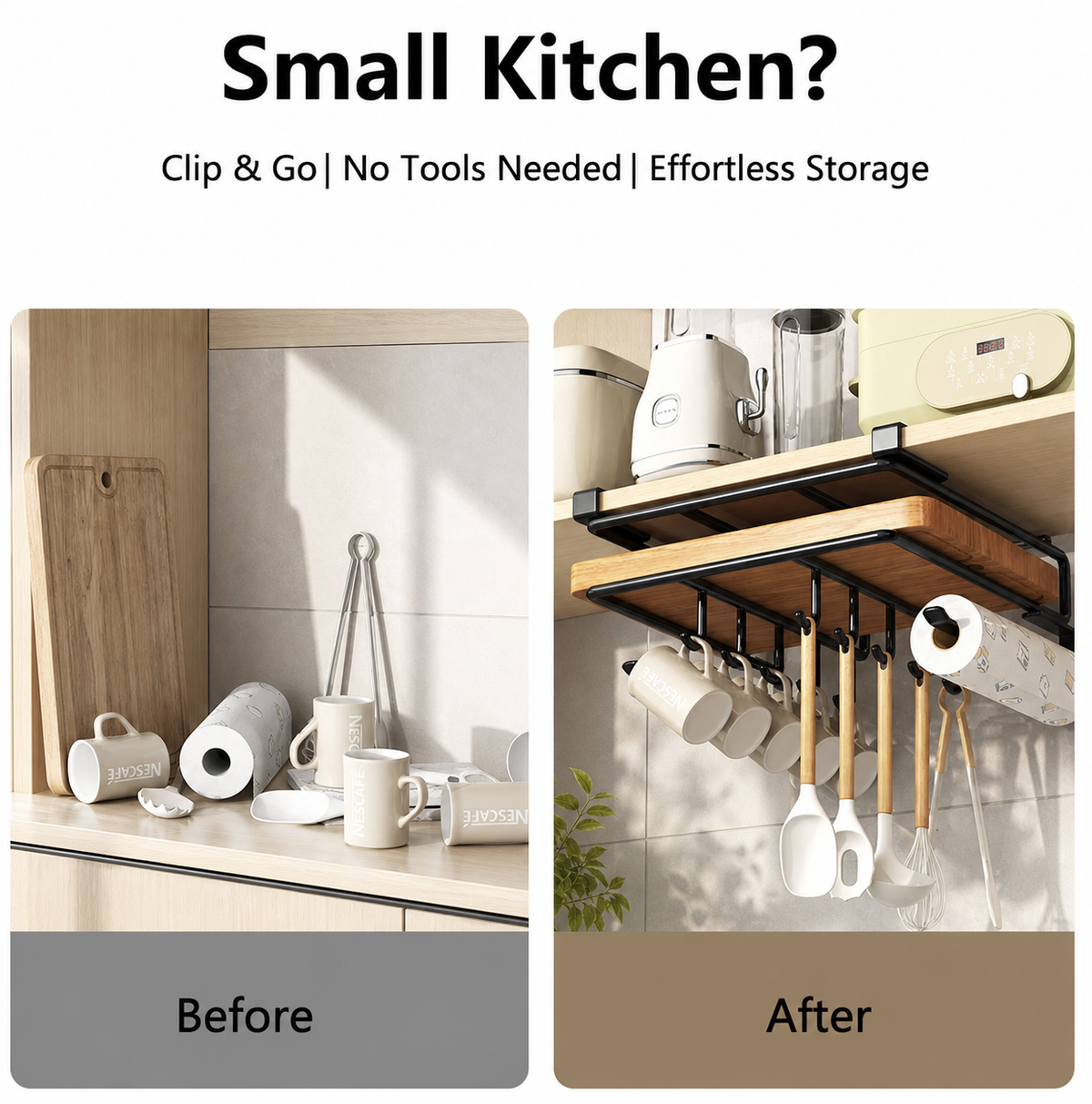 Under-Cabinet Kitchen Rack — No-Drill Hanging Storage