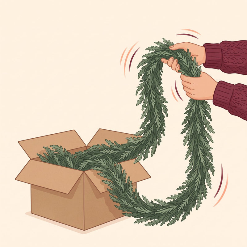 Step 1: lift the cypress garland out of its box