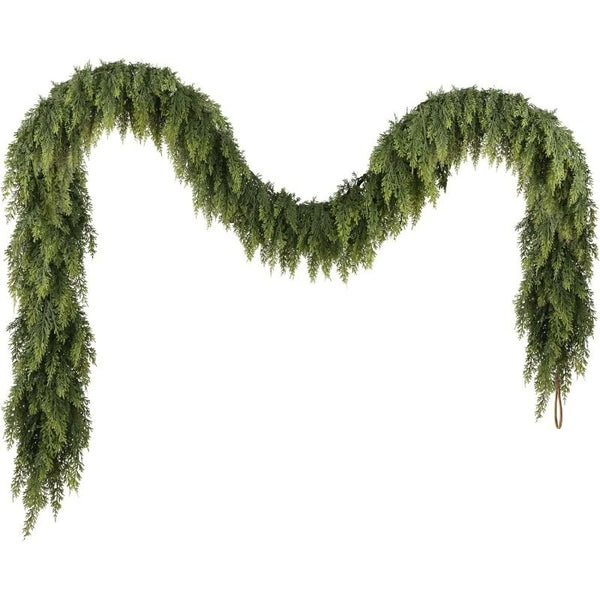 Faux cypress Christmas garland, about 6 ft, on a white background (supplier photo)