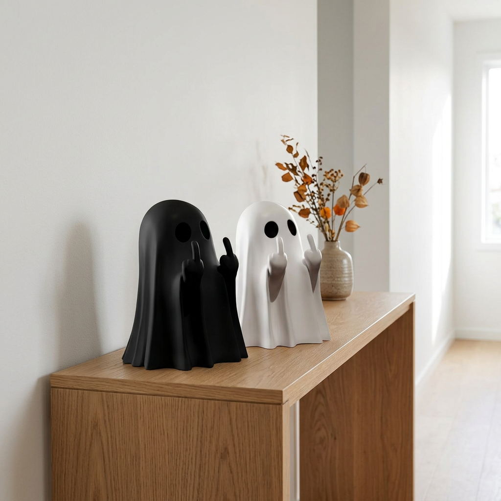 Ghost figurine styled in a home setting