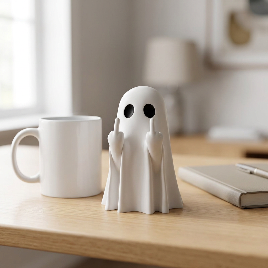 Ghost figurine styled in a home setting