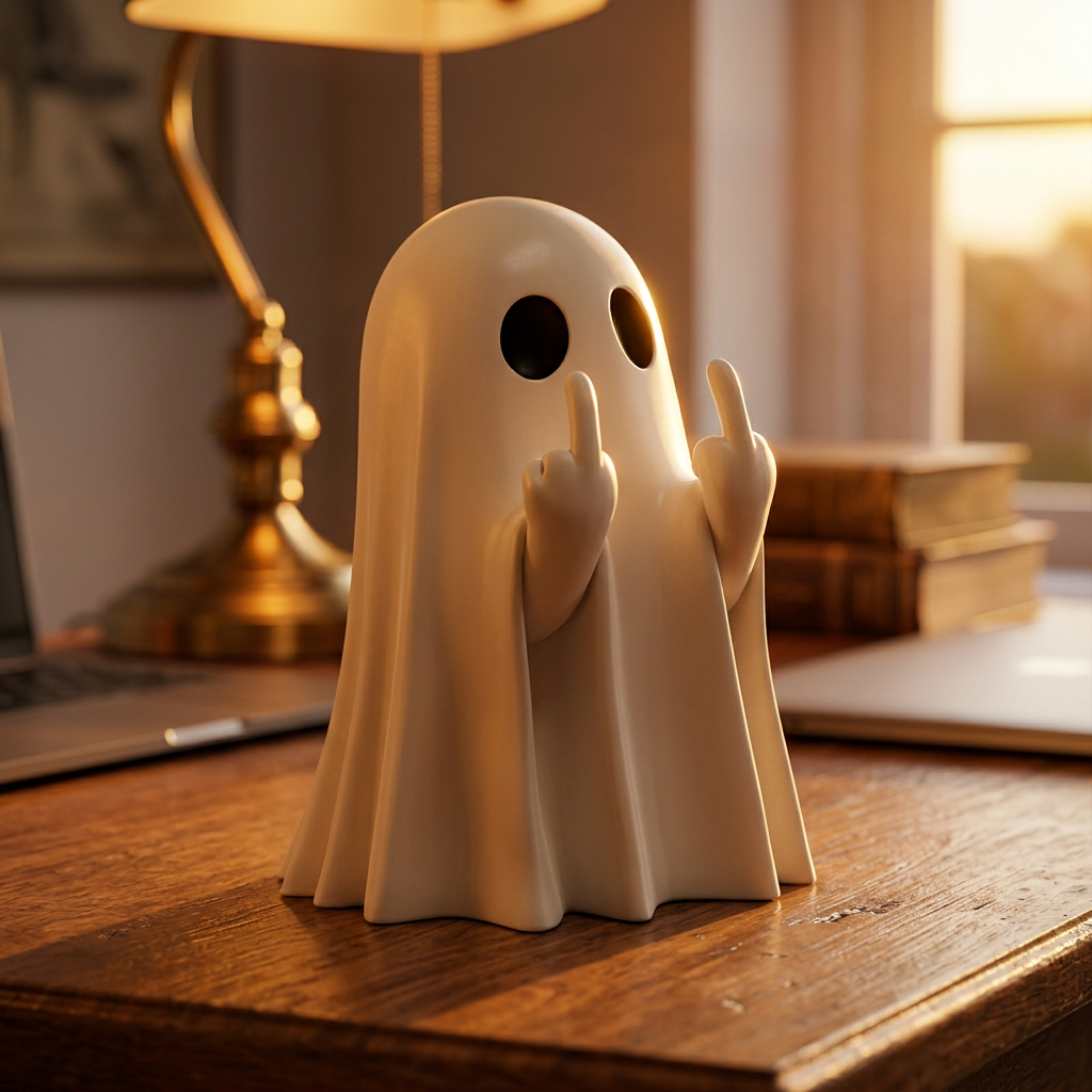 Ghost figurine styled in a home setting