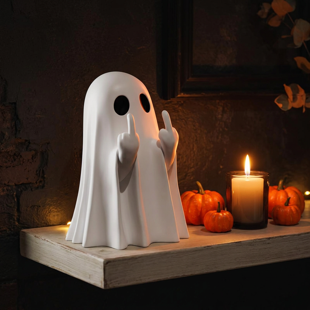Ghost figurine styled in a home setting