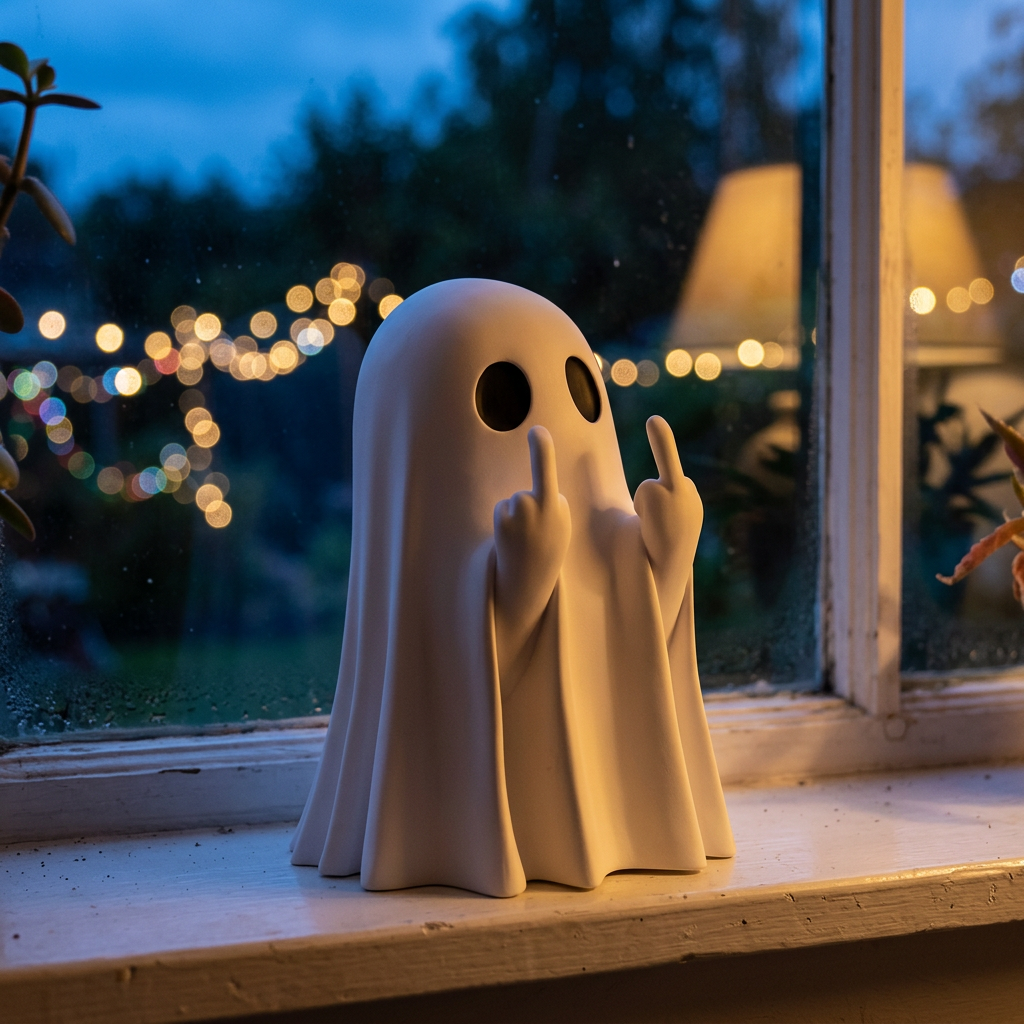 Ghost figurine styled in a home setting