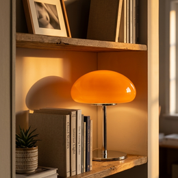 Nube cloud lamp styled on a shelf with books