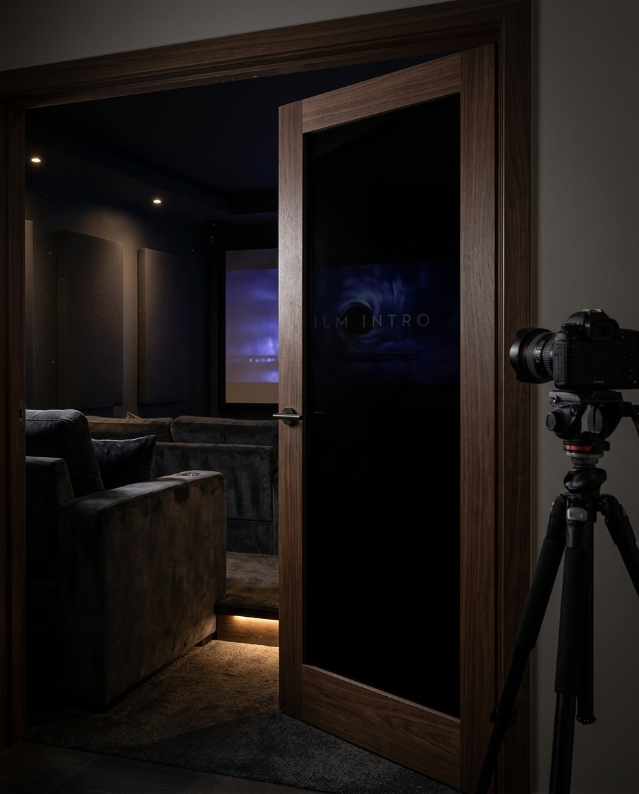 Tinta black film on a media room glass door