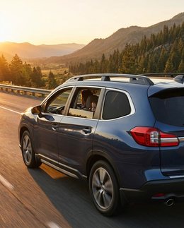 Family SUV on the highway with Ombra shades inside rear windows