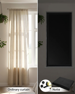 Comparison: ordinary curtain light leak versus Notte edge seal