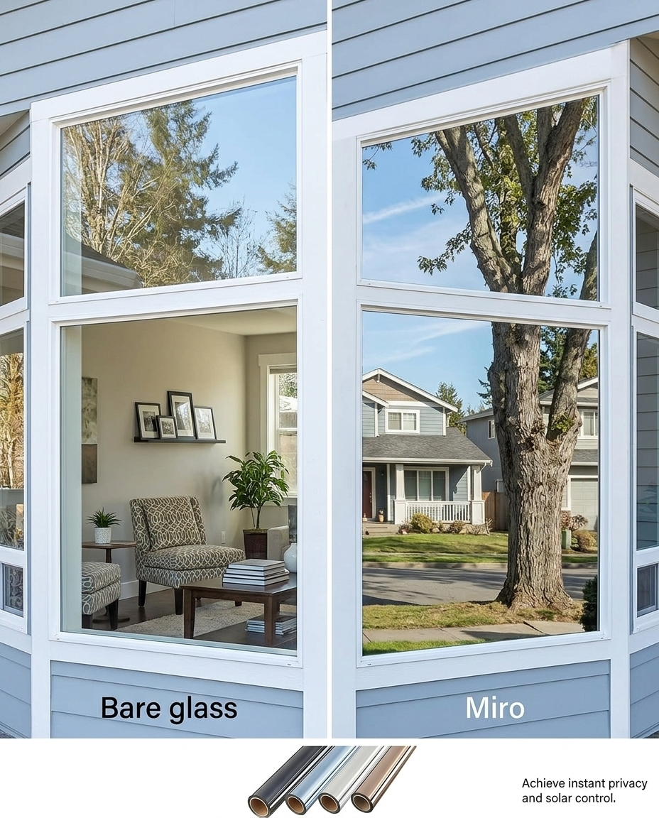 Comparison: bare glass versus Miro privacy