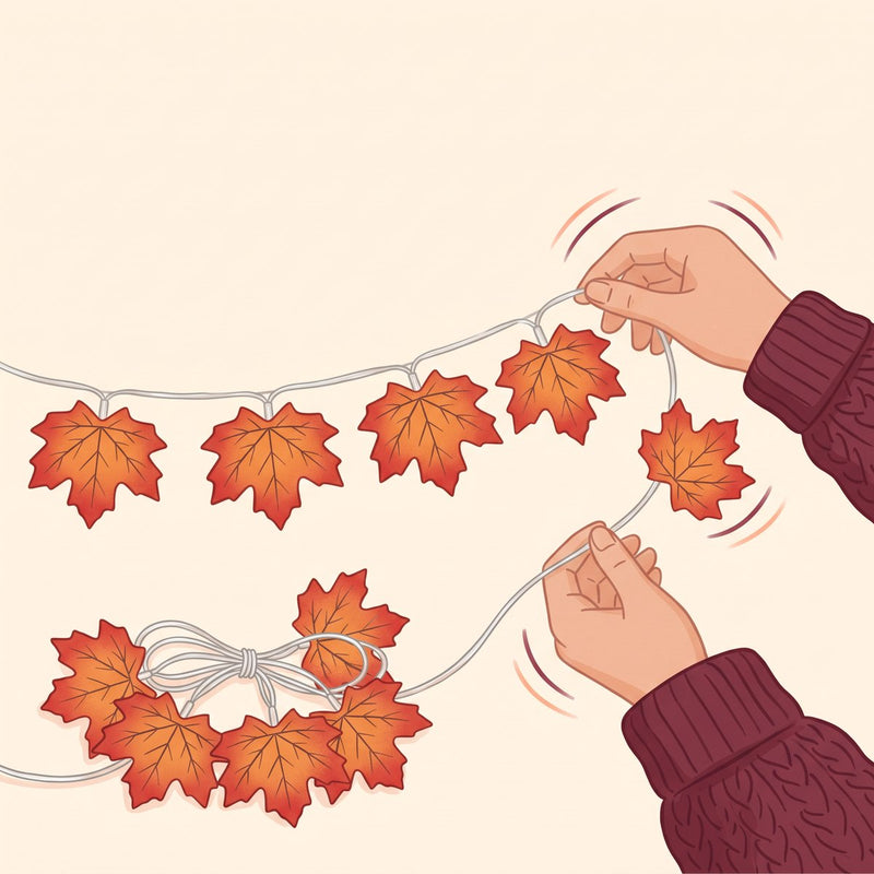 Illustration: two hands unwinding the maple leaf light string